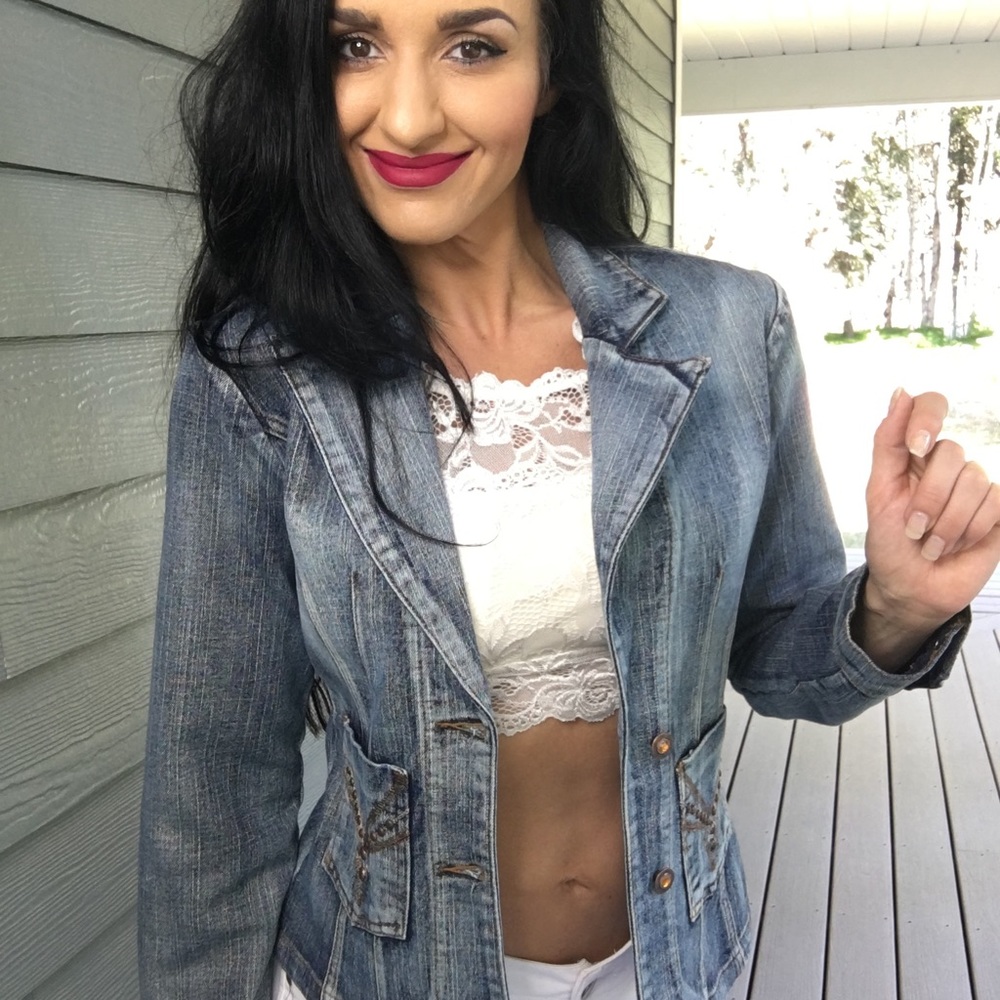 Yes denim jean jacket with embellishments - Picture 1 of 8